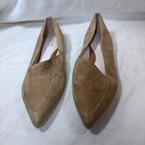 Taryn Rose Felisha Flats Women 9.5 Tan Gold Metallic Suede Pointed Toe Loafers